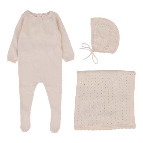 Dotty Knit Layette Set  - Petal