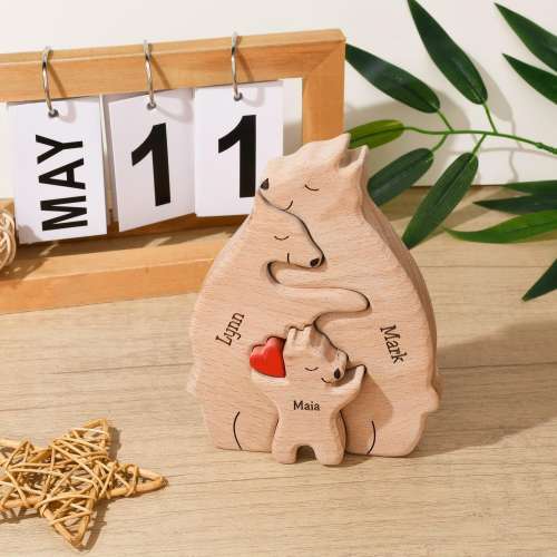 Wooden Bear Family Puzzle, Bear Family Decor, Family of 3 Keepsake Gift, Baby Shower Gift, First Mother's Day Gift, Mom and Baby Bear Puzzle