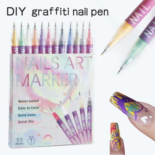 12 Colors 3D Nail Polish Pens for Painting, Nail Art Pens Set, 2025 Upgrade Nail Art Markers for Gel Nails, DIY Quick Dry Graffiti Dotting Point Liner Pens, Nails Art Drawing Tool