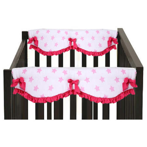 Bacati -Two Pack Small Crib Rail Guard Covers Muslin Stars Pink