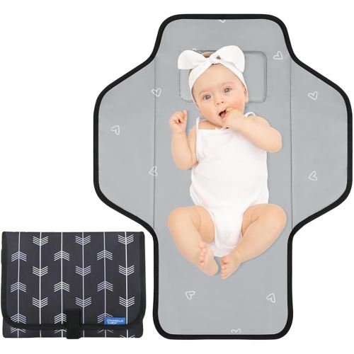 Baby Portable Changing Pad Travel - Waterproof Compact Diaper Changing Mat with Built-in Pillow - Lightweight & Foldable Changing Station, Newborn Shower Gifts