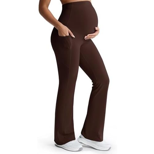 Mama Land Buttery Soft Maternity Flare Leggings Over The Belly 29"/32"/34" - Workout Yoga Pregnancy Pants with Pockets