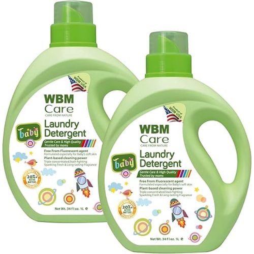 WBM Care Liquid Baby Laundry Detergent, 100 Loads | 68 oz | Gentle formula designed for baby clothes, ensuring effective cleaning and care for delicate skin