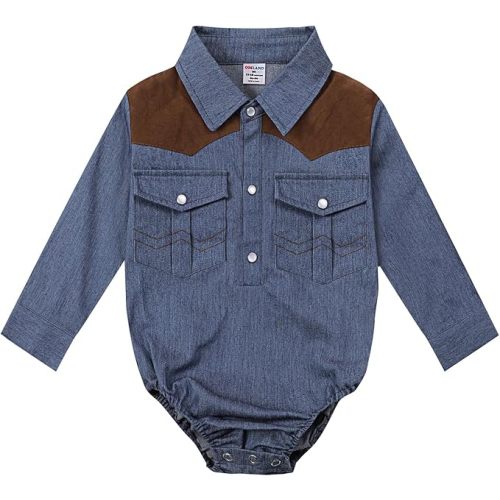 COSLAND Baby Boys' Western Long Sleeve Bodysuit, Infant Cowboy Romper, 0-18 Months