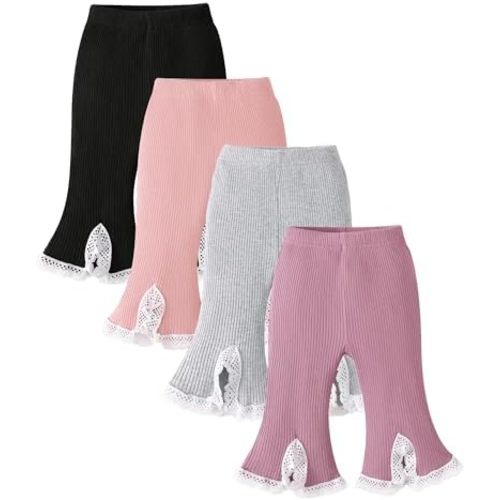 Baby Girl Pants 3-24 Months Baby Leggings 2-3T Toddler Girls Bottoms 4-Pack Soft Cotton Ribbed Stretchy Flare Pants