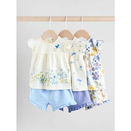 Blue/White Floral Baby Frill T-Shirt and Shorts Set 6 Piece (0mths-2yrs)