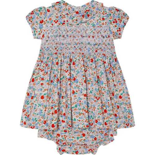 Hand-Smocked Baby Dress Freesia, White, Red & Blue - Question Everything | Maisonette