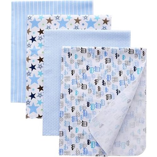 Gina Era Flannel Receiving Blankets, Baby Swaddle Blankets 100% Cotton 4 Pcs One Size 30 X 30 Inch for Baby Boy or Baby Girl (Style7)