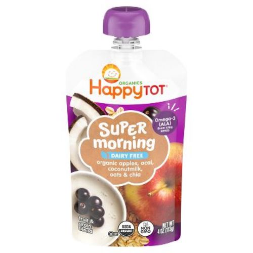 Happy Tot Super Morning Dairy-Free Organic Apples, Acai, Coconut Milk, Oats & Chia Toddler Pouch - 4oz