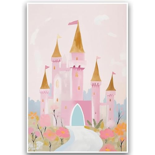 KAQNMY Nursery Poster Whimsical Watercolor Castle Print 16x24 Inch Unframed