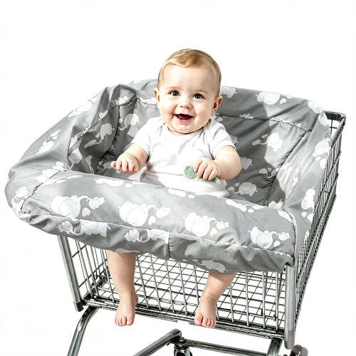Pozico 1 Pack Universal Shopping Cart & High Chair Cover, Elephant Pattern, Soft Protective Seat Liner with Built‑in Storage Bag for Infant Toddler
