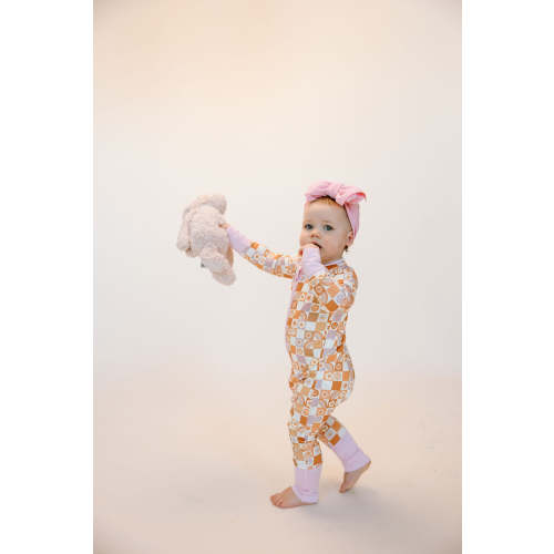 Pink Retro Checkered Zipper Romper