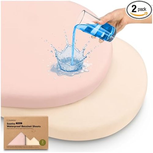 2pk Waterproof Bassinet Sheets Girls, Boys 33x17 Universal Fit (Cameo) | Cotton, Bassinet Mattress Pad Protector Cover, Compatible with Graco,Baby Delight,Chicco,Halo Bassinest Swivel Sleeper Fitted