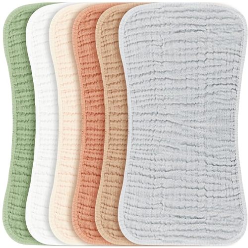 Konssy Muslin Baby Burp Cloths Sets for Unisex- 6 Pack Large 100% Cotton Burping Clothes for Newborn, Baby Girls and Boys