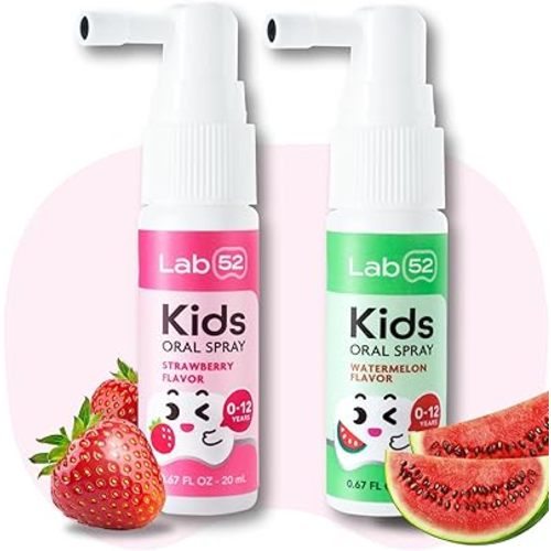 LAB52 Kids Oral Spray, Toddler Toothpaste Helper for Daily Oral Care and Fresh Breath, Children Approved with Fluoride Free for Newborn to Preschoolers, Xylitol (Strawberry & Watermelon)
