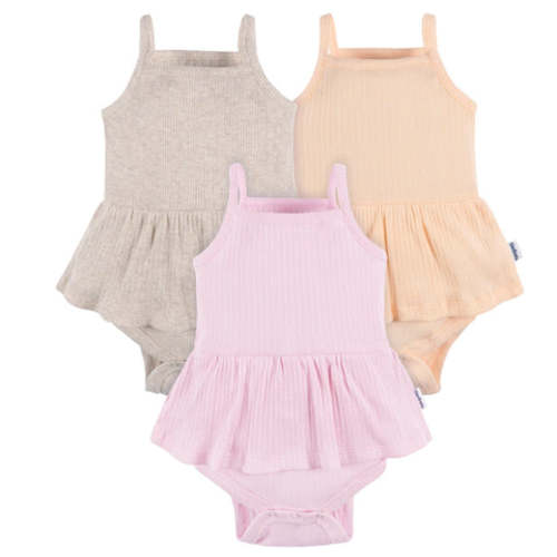 3-Pack Baby Girls Purple, Oatmeal, & Peach Sleeveless Skirted Onesies® Bodysuits