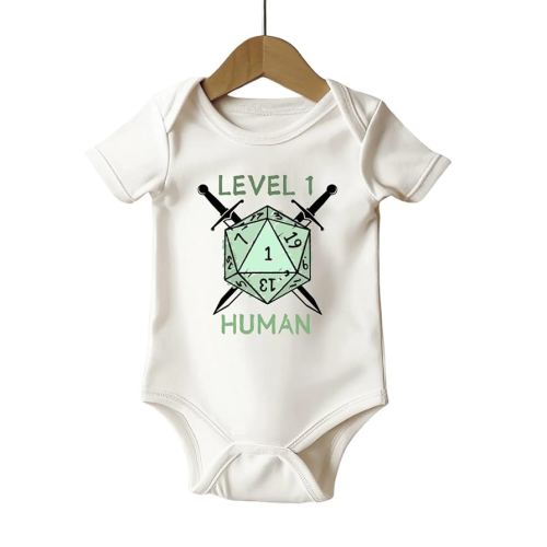 Level 1 Human Baby Bodysuit – Funny RPG Dice Newborn Outfit – Cute Gamer Baby Onesie Gift for Nerdy Parents