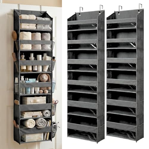 HOMELUX THEORY UPGRADED 6 Tiers Over The Door Organizer Hanging - 100D EXTRA THICK & 50lbs HUGE CAPACITY, 12 Side Mesh Pockets Over The Door Shoe Organizer, Hanging Closet Organizer (Dark Gray, 2pc)
