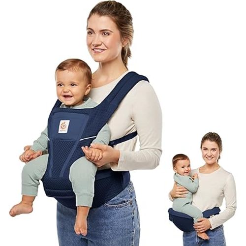 Ergobaby Alta Hip Seat Baby Carrier for Babies and Toddlers 4-48 Months (12-45 lbs) - 3-Position Convertible Ergonomic Baby Carrier with Storage Pocket, Sun Hood, Hip-Healthy Positioning - Midnight Blue