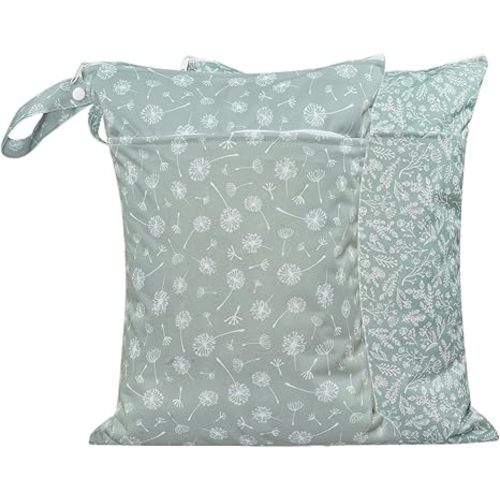 Wet Dry Bags with Two Zippered Pockets and Handle, Reusable Storage Bag for Breast Pump Parts & Baby Items, Waterproof Diaper Bags, Yoga Gym Bag for Swimsuits or Wet Clothes-2pcs, 11.8*15.75"