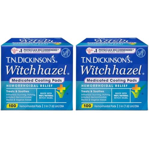 T.N. Dickinson's Hemorrhoidal Pads, Witch Hazel with Aloe, Clear, 100 Count (Pack of 2)