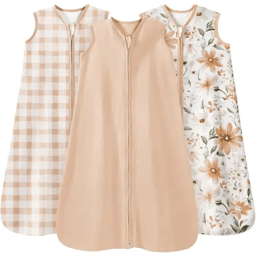 Baby Sleep Sack 0-6 Months Summer Sleep Sack 3 Pack 100% Cotton Baby Sleep Bag Wearable Blanket for Newborn Infant Orange Flowers & Plaid