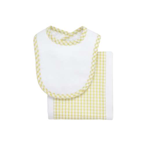 Big Check Drooler Bib & Burp Set, Green