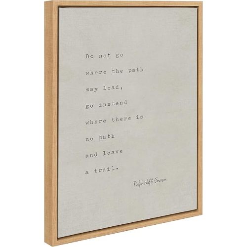 Kate and Laurel Sylvie Emerson Quote Framed Canvas Wall Art by Saint and Sailor Studios, 18x24 Natural, Neutral Tan Inspiration Quote Art for Wall