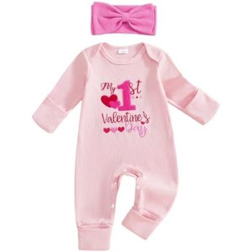 My First Valentines Day Baby Girl Outfit Newborn 1st Valentines Romper Ribbed Jumpsuit Cute Infant Spring Clothes