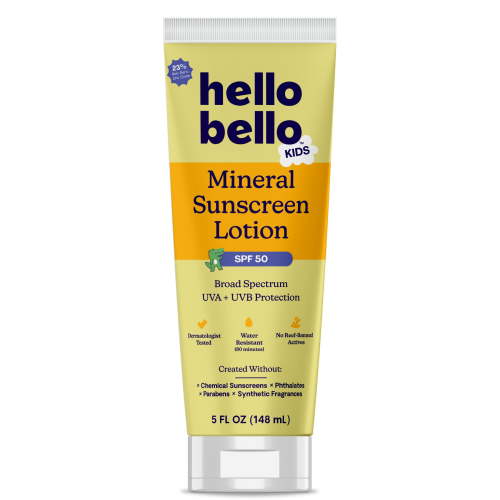 Hello Bello Mineral SPF 50 Kids Sunscreen, Reef-Friendly Lotion for Kids and Adults, 5.0 fl oz