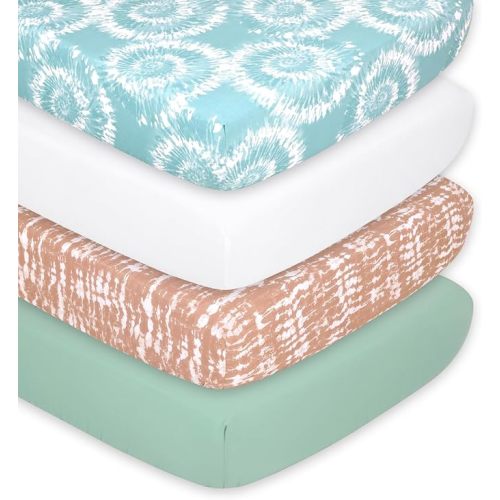 The Peanutshell Crib Sheets, Neutral, Fitted Baby Bed Sheet Set, Standard Size Crib Mattress, 52x28, Boho Nursery Decor, 4 Pack in White, Green, Brown, Teal