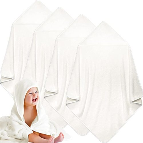 Reginary 4 Pack Baby Hooded Towels Coral Fleece Baby Bath Towels 30 x 30 Inch Soft Absorbent Hooded Bath Blanket for Newborn Toddler Infant Boy Girl Shower Gift Supplies (White)