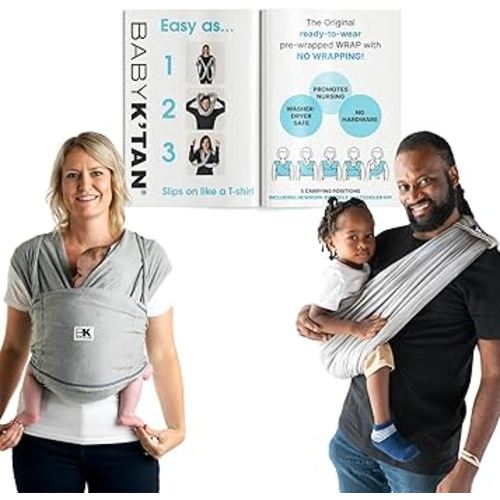 Original Baby K'tan Baby Carrier: #1 Easy Pre-Wrapped, Soft, Slip-On, No Rings, No Buckles | 5 in 1 Baby Sling for Hands-Free Comfort | Heather Grey | Small