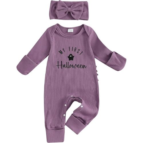 FIOMVA My First Christmas Outfit Baby Girl Newborn Ribbed Romper Long Sleeve Onesie 1st Xmas Clothes Preemie Fall
