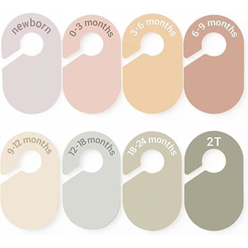 Boho Baby Closet Dividers, Set of 8 Beige Nursery Closet Organizers, Double-Sided Minimalist Bohemian Decor, Baby Clothes Dividers & Hanger Tags for Newborn to 24 Months