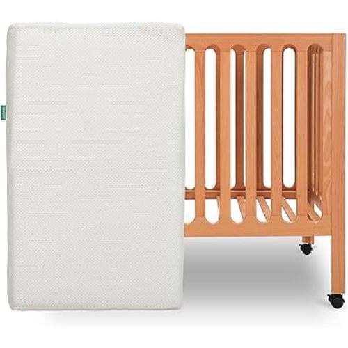 Newton Baby Galileo Mini Crib Solid Beech Wood with Wheels in Chestnut Color, Mini Crib Mattress Included, Adjustable Mattress Height, Ultra-Safe Non-Toxic Finish