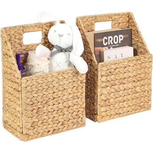 Wicker Hanging Storage Basket (10,5"Lx6,5"Wx13"H), Set of 2 Wall Baskets, Water Hyacinth Baskets, Wall Decor Hyacinth Basket Hanging for Organizing Files, Mails, Books (Seagrass)