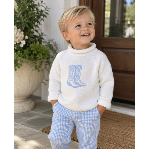 Cowboy Boots Rollneck Sweater - Light Blue – Lowcountry Littlewear