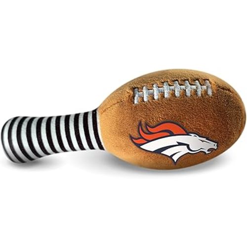 Denver Broncos Plush Football Rattle by Smilo - Officially Licensed NFL Baby Rattle Toy - Soft Baby Rattle with Bell - for Babies and Toddlers from 3 Months