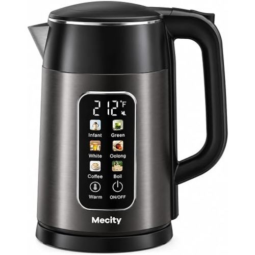 Mecity Electric Kettle 1.7L Touch Screen Temperature Control Water Boiler, No Plastic Contact with Water. 6 Preset Temperature Programs, 2 Hours Keep Warm, Auto Shut Off, Dark Grey