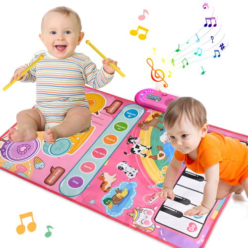 Richgv 3 in 1 Musical Toys Baby Toys for 1 Year Girls Boys, 12 Month Toy Gift Toddler Piano Drum Mat with 2 Sticks
