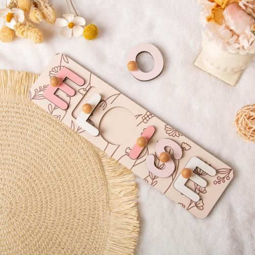 Personalized Name Puzzle, 2nd Birthday Gift, Toys for Toddler, Nursery Decor, Patterned Flower Puzzle, Baby Boy Gift, Baby Girl Busy Board