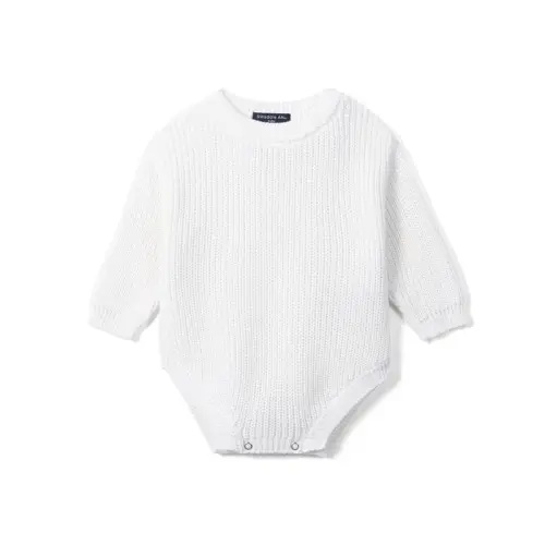 Classic Chunky Knit Baby Romper in White 3-6M