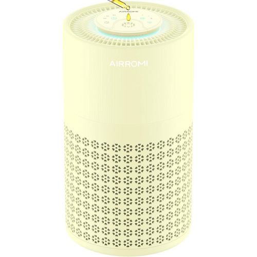 AIRROMI Air Purifier for Bedroom with HEPA Fet Filters, Pet Air Purifiers for Home Cat Pee Smell, Covers Up to 990Ft², Quiet 360° intake Air Cleaner for Allergies Dust Smoke Odor A2001 Yellow