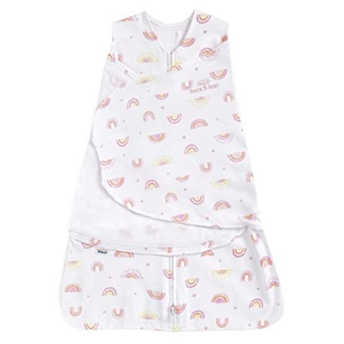 HALO 100% Cotton Sleepsack Swaddle, 3-Way Adjustable Wearable Blanket, TOG 1.5, Sunshine Rainbows, Small, 3-6 Months
