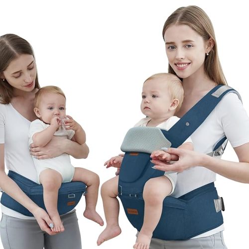 Baby Carrier with Hip Seat, Baby Carrier Newborn to Toddler up to 44lbs, 6-in-1 Ways to Carry, All Seasons, Adjustable Baby Holder Carrier for Breastfeeding(Dark Blue)