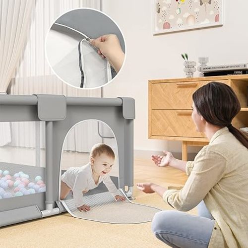 79" ×71" Extra Large Baby Playpen, Big Play Pens for Babies and Toddlers, Gap-Free, Climb-Proof Baby Playards for Indoor Fun, Baby Gate Playpen with Zippered Door and Storage Bag