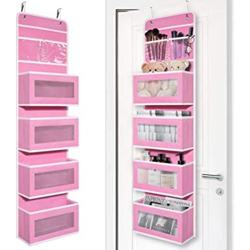 Giraffe Creation Over Door Organizer with 4 Large Capacity Pockets, Hanging Organizer Storage for Closet Bathroom Nursery Bedroom Dorm, Toys Cosmetics Sundries and Baby Essentials, Pink
