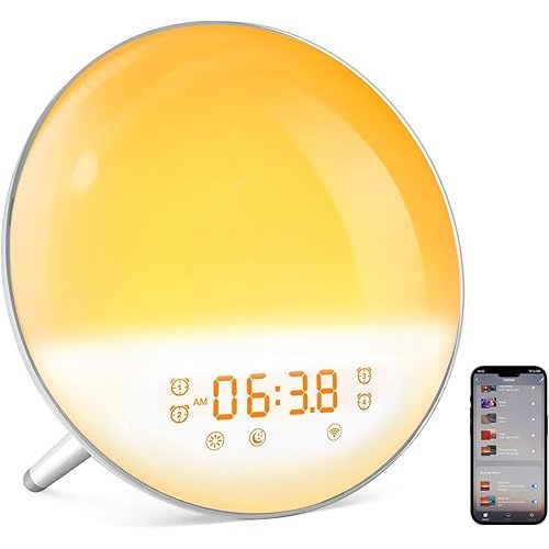 Dekala Smart Sunrise Alarm Clock for Kids, Wake Up Light for Bedrooms, Teens Heavy Sleepers,Sleep Aid with FM Radio, Sunrise/Sunset Simulation, 4 Alarm Clock, 7 Natural Sounds, APP Remote Control