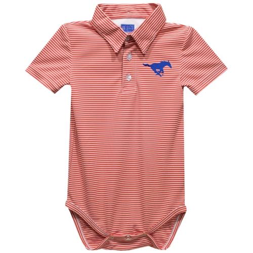 Infant Vive La Fete  Red SMU Mustangs Polo Pencil Stripe Bodysuit